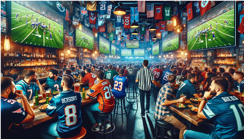 A sports bar packed with fans watching the games